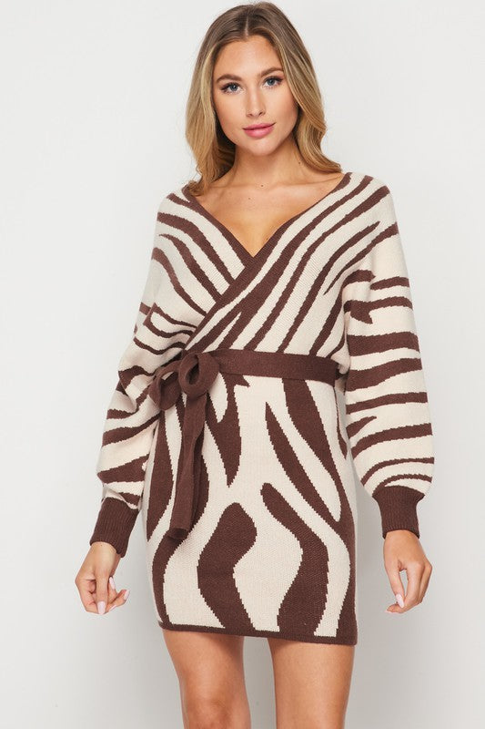 zebra wrap sweater dress | house of lz